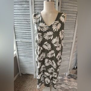 J. Jill Sage Green and White Cotton Modal blend Knit Dress with pockets